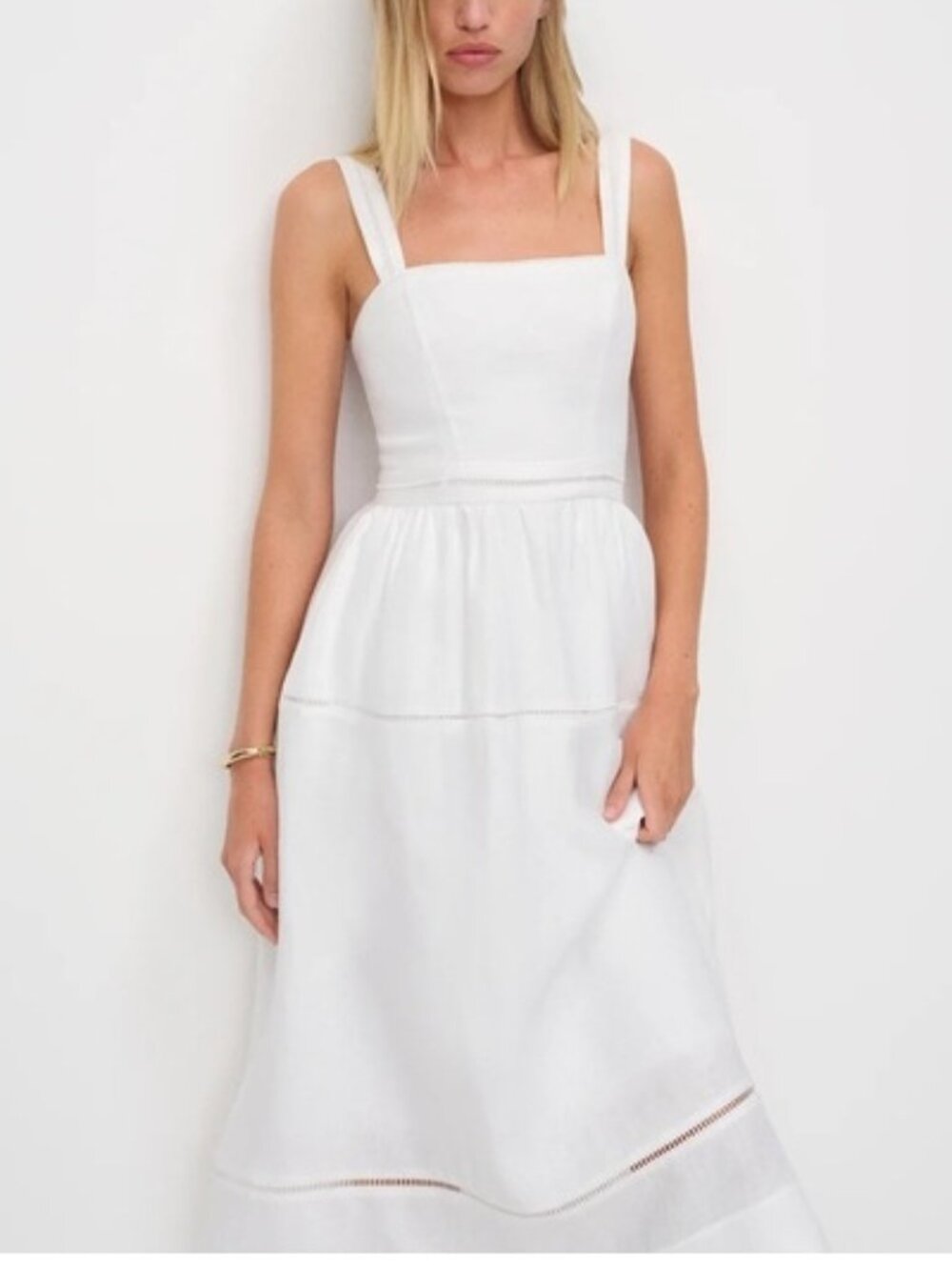 NEW Reformation Everett Linen Midi Dress White | US 4 UK 8